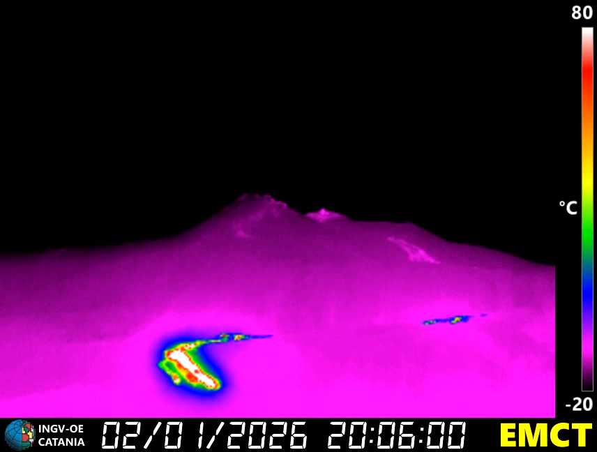 Lavastrom im Valle del Bove mit explosivem Schlot der Voragine